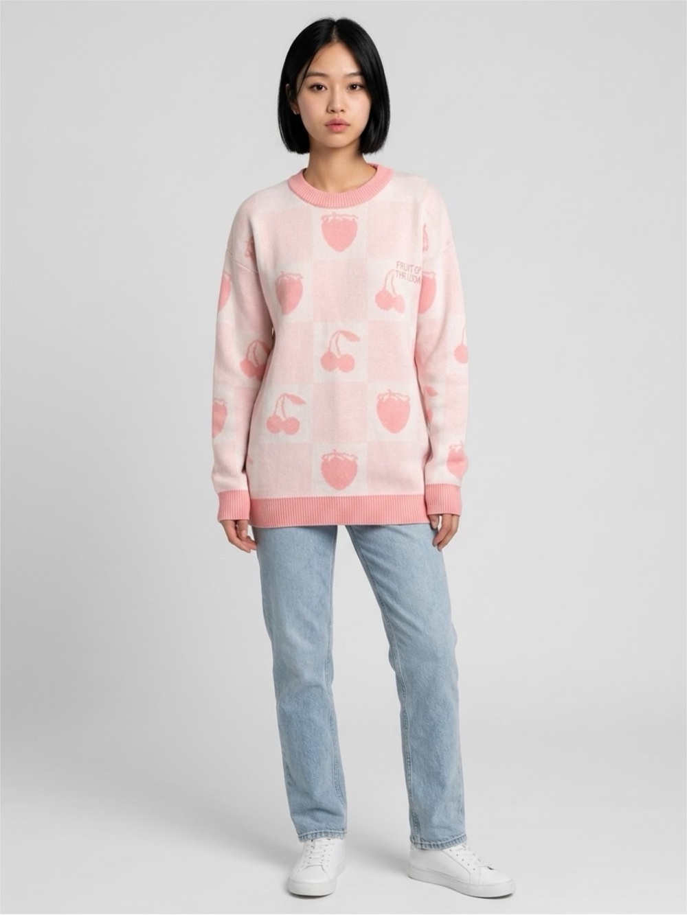 Glo Pink Fruit Pattern Crewneck Sweater